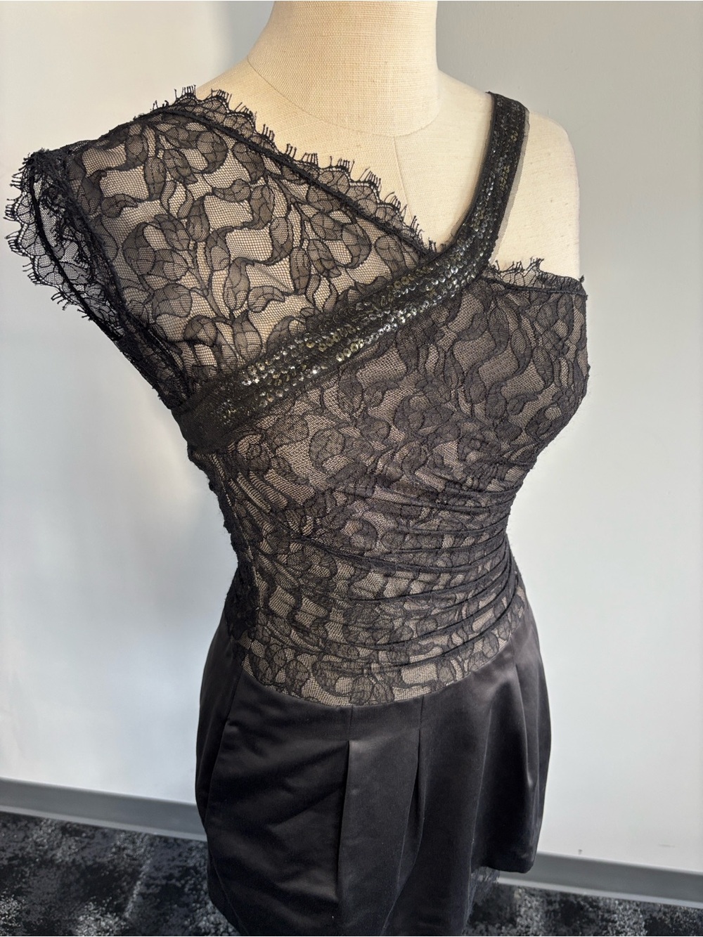 BCBGMaxAzria Black Lace-Trim Dress